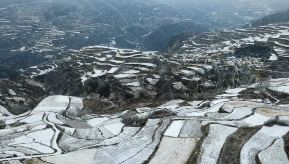 雪落宕昌将台乡 层层梯田别样美